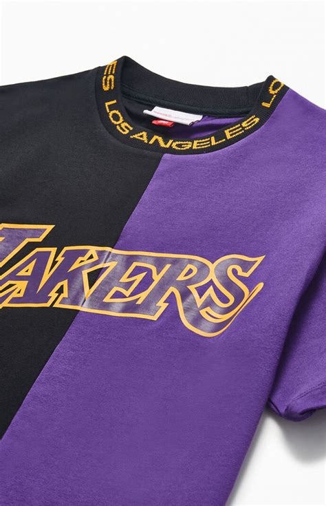 Display your spirit with officially licensed la lakers locker room champs. Mitchell & Ness Los Angeles Lakers Split T-Shirt | PacSun