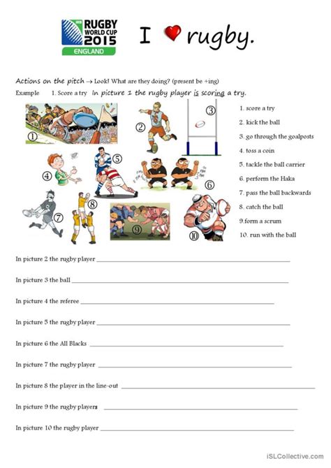 Rugby Actions On The Pitch English Esl Worksheets Pdf And Doc
