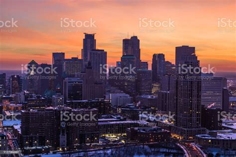 Golden Hour In Minneapolis Aerial View Stock Photo Download Image Now