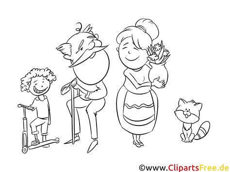 Schwarzweiss glucklicher bomben gesichts karikatur maskottchen. Oma, Opa und Enkelkinder Illustration schwarz-weiß zum ...