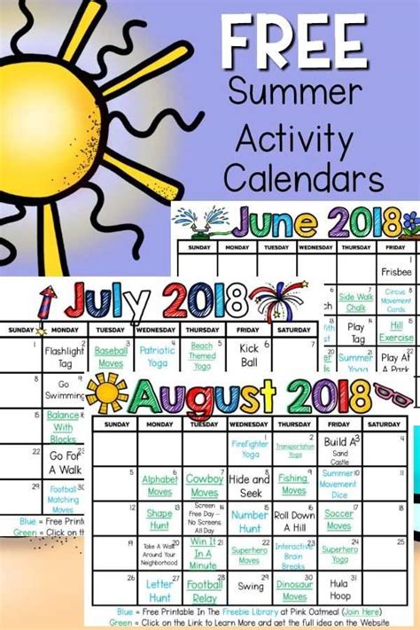 Get Your Summer Activity Planning Calendars And Have All Of Your Summer