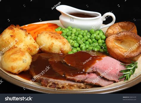 British Roast Beef Dinner Yorkshire Puddings Stock Photo 53001679