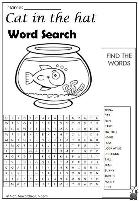 Awesome Cat In The Hat Word Search Word Puzzles For Kids