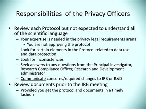 Ppt Privacy Officer Core Responsibilities For Human Research