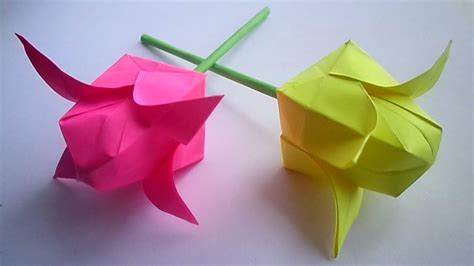 оригами цветок тюльпан, как сделать из бумаги тюльпан // how to make ...