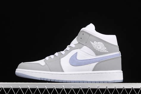 Air Jordan 1 Mid Grey White With Blue Suede Swooshes