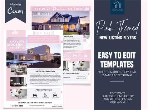 8.5 x 11 Pink Themed Real Estate New Listing Flyer Templates | Etsy