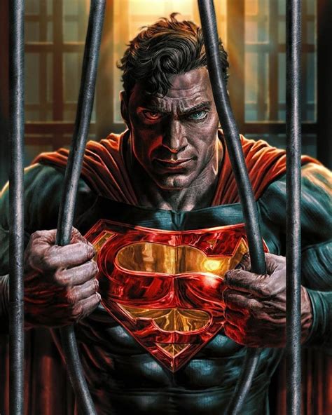 A Painting Of A Man With A Superman Mask Behind Bars