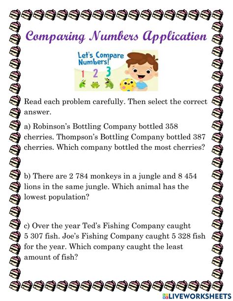 Comparing Numbers Word Problems 4th Grade Worksheets