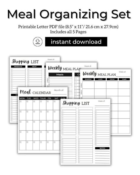 Weekly Meal Planner And Grocery List Printable Pdf Menu Planner Meal Plan Meal Calendar Letter
