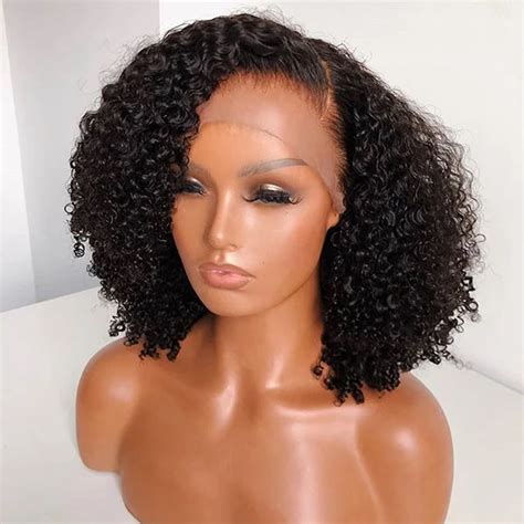 Afro Kinky Curly Human Hair Density Lace Front Wigs For Black Women