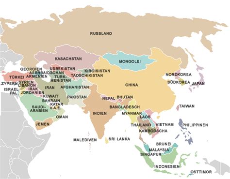 Politische Landkarte Von Asien Deutsch Weltatlas