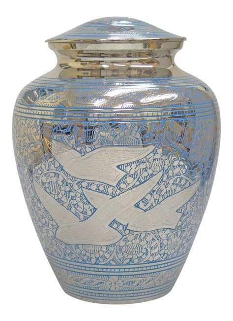 Large Silver And Blue Flying Birds Adult Brass Urn Love To Treasure