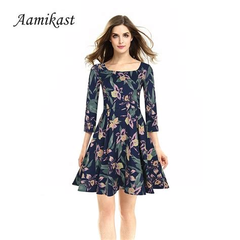 Aamikast Womens Elegant Square Collar 34 Sleeve Flower Floral Print