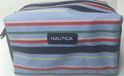 Nautica Box Loaf Striped Cosmetic Bag 8”case Makeup Tote Toiletries Blue Logo Eu Ebay