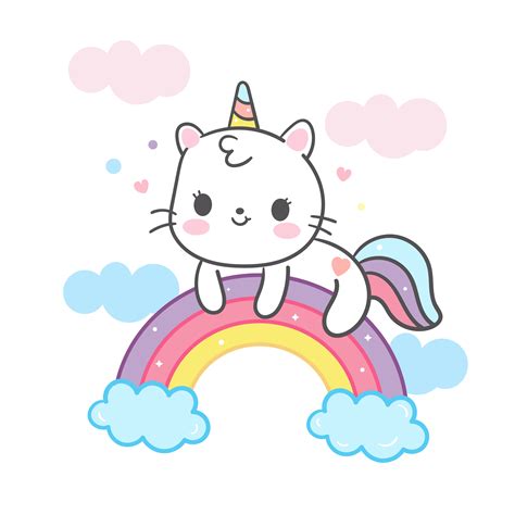Kawaii Cat Cartoon On Rainbow 668128 Vector Art At Vecteezy