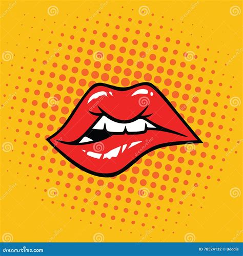 Biting Her Red Lips Teeth Pop Art Cartoon Vector 33264087