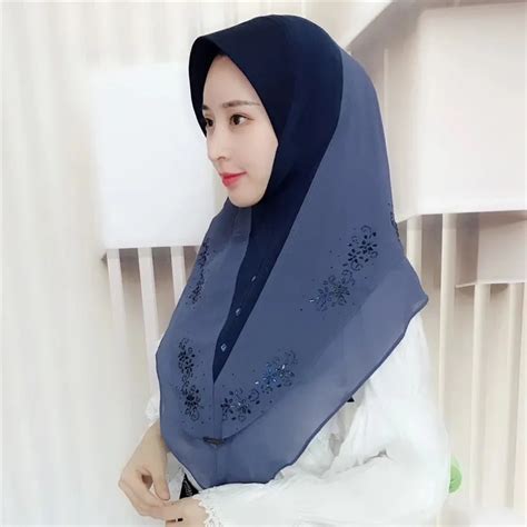 Muslim Headscarf Malaysian Hijab Rhinestone Chiffon Convenient Ready To Wear Female Instant