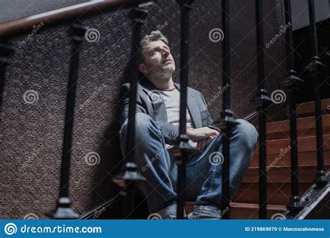 Unemployment And Divorce Dramatic Lifestyle Portrait Of Sad And