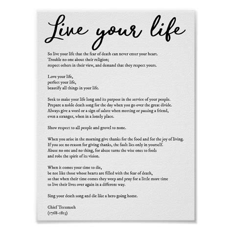 Live Your Life Inspirational Poem Poster Inspirational Poems