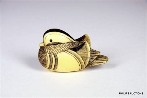 Edo Period Ivory Netsuke Of Mandarin Duck By Tomokazu Netsuke Oriental