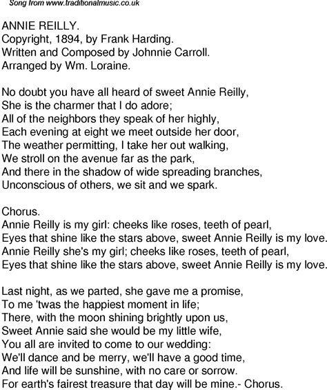 'cause the sound, it seems so good. Old Time Song Lyrics for 43 Annie Reilly