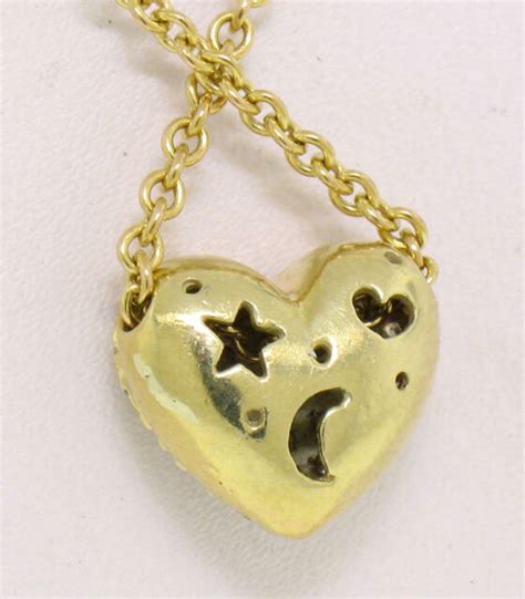 New 14k Yellow Gold 50ctw Reversible Pave Diamond Puffed Heart Pendant