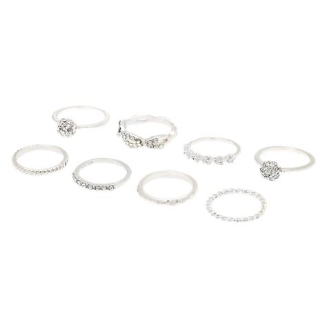 Silver Studded Assorted Ring Set 8 Pack Icing Us