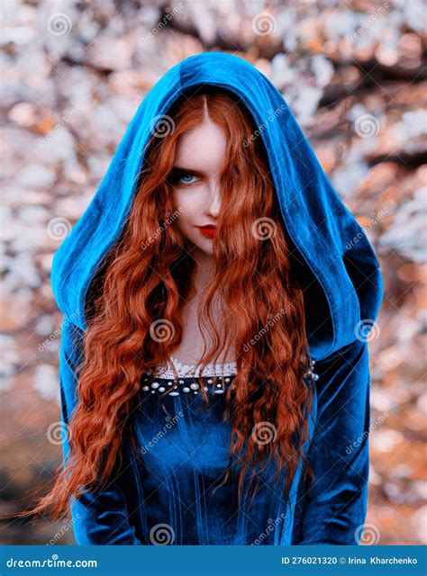 Portrait Fantasy Red Haired Woman Witch Girl Gothic Princess Blue