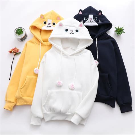 Cute Kawaii Students Cat Ear Hoodie Sweatshirt Se11048 Mode Outfits