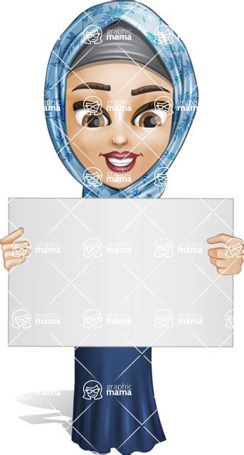 Young Islamic Woman Cartoon Vector Character Sign 3 Graphicmama