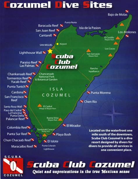 Cozumel Dive Sites Map From Scuba Club