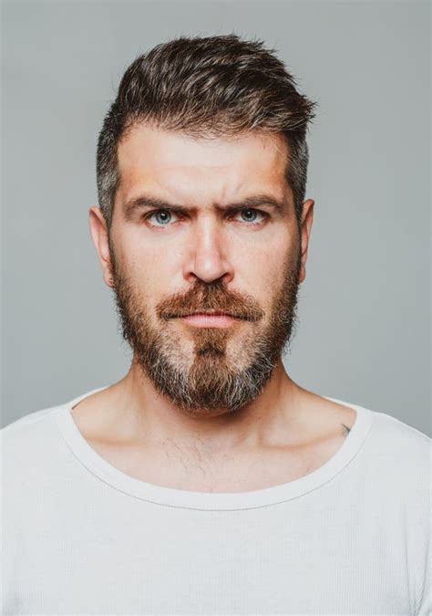 Serious Man Face Bearded Guy Human Expression Emotion Concept