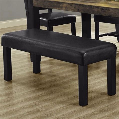 Black Leather Look Modern Bench Padded Seat Sturdy Dining Room
