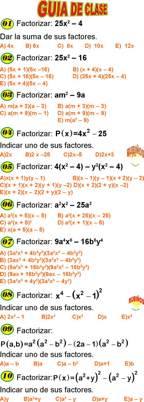 FactorizaciÓn Por Diferencia De Cuadrados Ejemplos Y Ejercicios