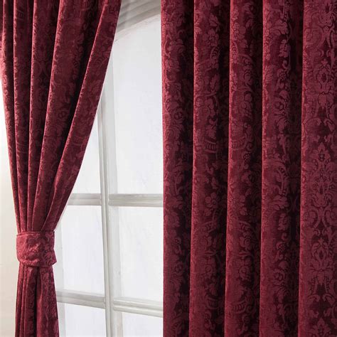 Velvet Jacquard Pencil Pleat Lined Ready Made Curtains Pair Grey Wine
