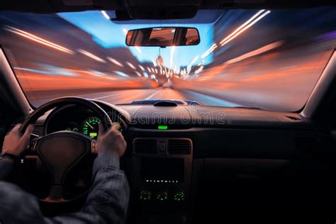 Car Speed Night Drive On The Road In City Stock Photo Image Of