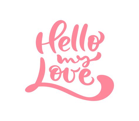 Red Calligraphy Word Hello My Love Vector Valentines Day Hand Drawn