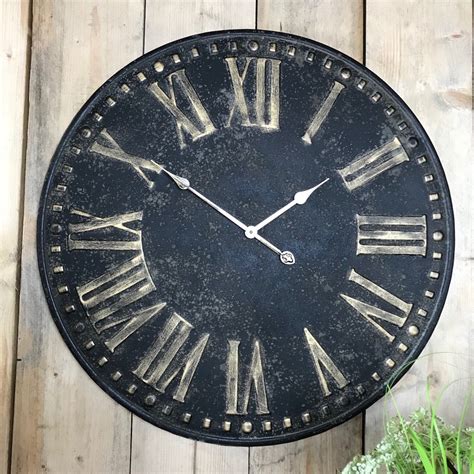 Distressed Antique Black Wall Clock Cowshed Interiors