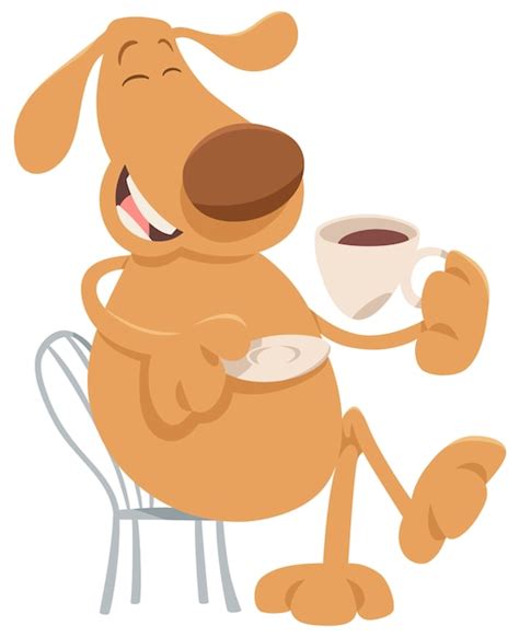 Premium Vector Dog Drinking Coffee Cartoon