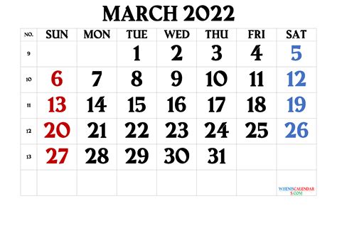 Free Printable March 2022 Calendar Pdf And Image