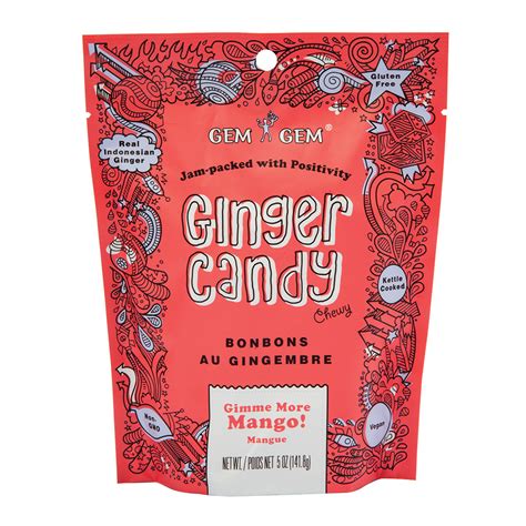 Gem Gem Chewy Mango Ginger Candy 5 Oz Pouch Nassau Candy