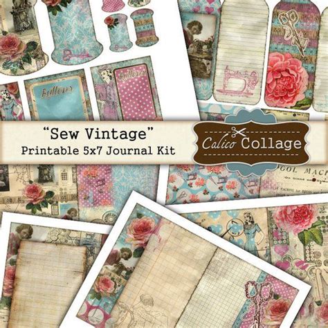 Sew Vintage Digital Journal Kit Sewing Ephemera Junk Journal Digital