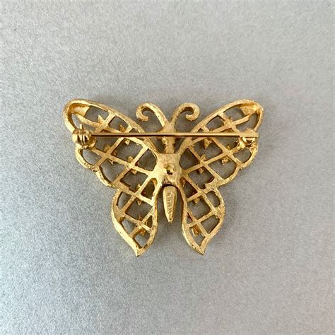 Vintage Crown Trifari Butterfly Brooch Gold Tone Filigree Etsy