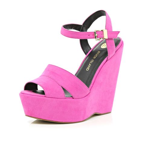 River Island Bright Pink Wedge Sandals In Pink Lyst