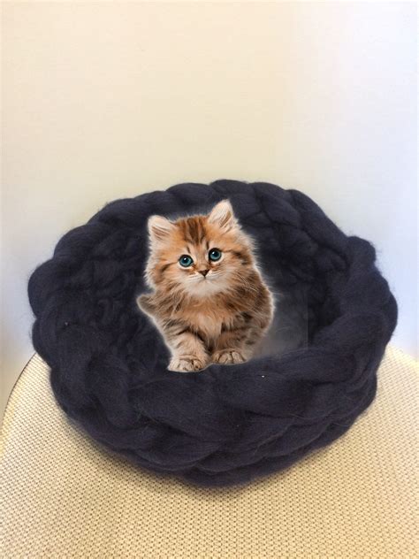 Cute Cat Bed Knit Cat Cave Gray Cat Bed Dog Bed Cat Wool Bed Etsy