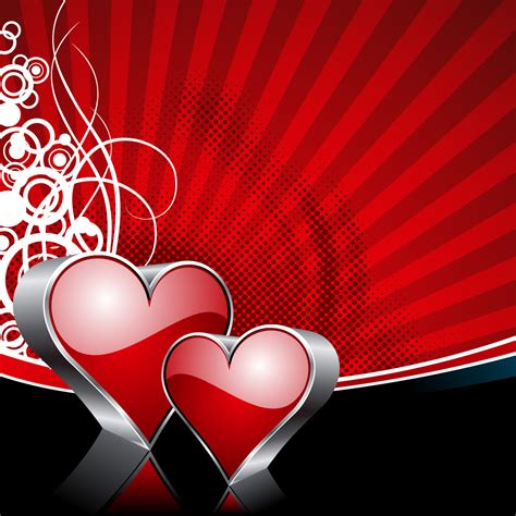 Illustrazione Di San Valentino Con Simboli Cuore Lucido Su Sfondo Rosso