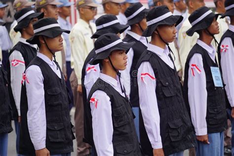Indonesian Senior High School Students With Uniforms Marching To