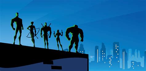 Superheroes Team At Night In Big City Stock Illustration Download