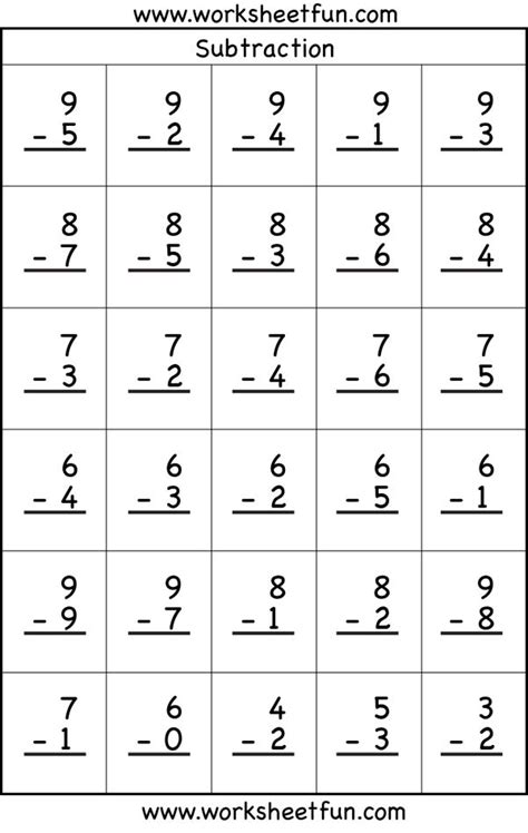 First Grade Subtraction Worksheets Free